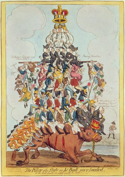 Il Pilastro dello Stato, o John Bull Sovraccaricato, dopo Cruikshank nel 1819, 1827 da Henry Heath
