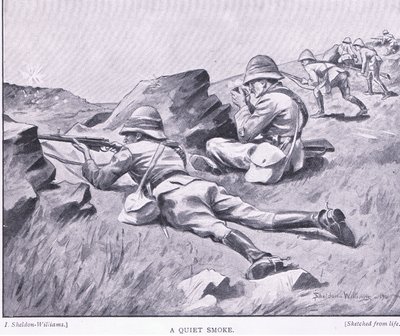 Un fumo tranquillo, da Dopo Pretoria: La guerra di guerriglia pubblicata da Harmsworth Bros Limited da Henry Inglis Jodrel Sheldon Williams
