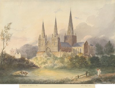 Cattedrale di Lichfield - Vista ovest, 1844 da Henry James Noyes