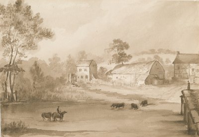 Mulino di Trysull: disegno a lavaggio seppia da Henry James Noyes