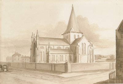 Wolverhampton - Chiesa di Santa Maria: disegno a lavaggio seppia da Henry James Noyes