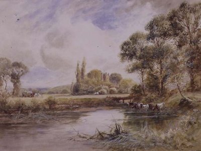 Paesaggio con prati e bestiame che beve da Henry John Kinnaird