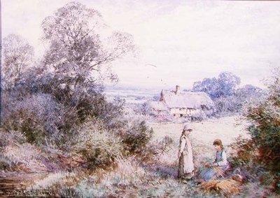 Due giovani ragazze che giocano vicino a un prato da Henry John Sylvester Stannard