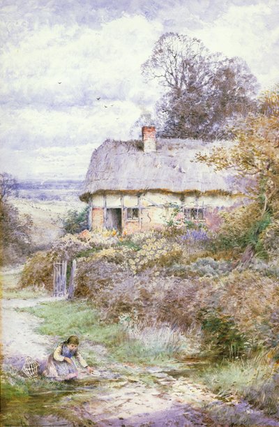 Giovane ragazza inginocchiata vicino a un ruscello da Henry John Sylvester Stannard