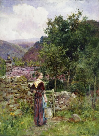Una Giovane Ragazza Fuori da un Cottage con un Secchio da Henry John Yeend King