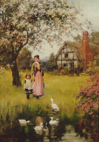 Madre e Figlio che Guardano le Anatre da Henry John Yeend King