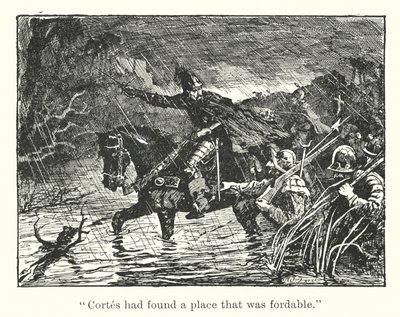 "Cortes aveva trovato un luogo che era guadabile" (incisione) da Henry Justice Ford