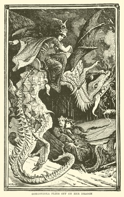Gorgonzola vola via sul suo drago (incisione) da Henry Justice Ford