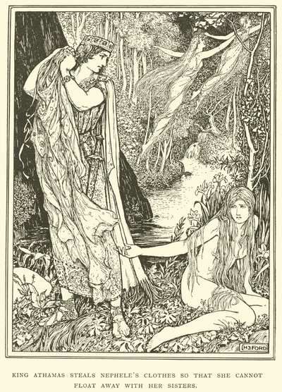 Re Atamante ruba i vestiti di Nefele così che non possa fuggire con le sue sorelle da Henry Justice Ford
