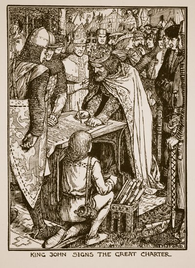 Re Giovanni firma la Grande Carta, illustrazione da 