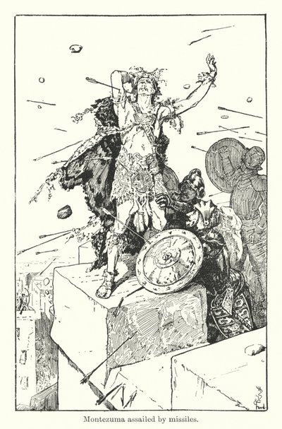 Montezuma assalito dai missili (incisione) da Henry Justice Ford