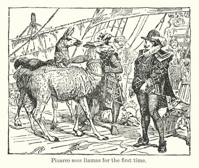 Pizarro vede per la prima volta i lama (litografia) da Henry Justice Ford