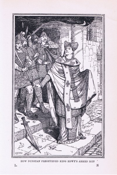 San Dunstan spaventa gli uomini armati del re Edwy, 1912 da Henry Justice Ford