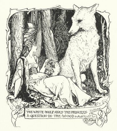 Il lupo bianco fa una domanda alla principessa nel bosco (incisione) da Henry Justice Ford