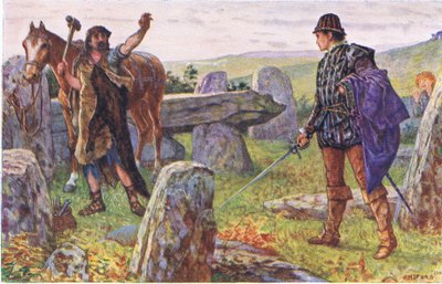 Tresilian affronta il misterioso maniscalco, illustrazione da Kenilworth, c.1910 da Henry Justice Ford