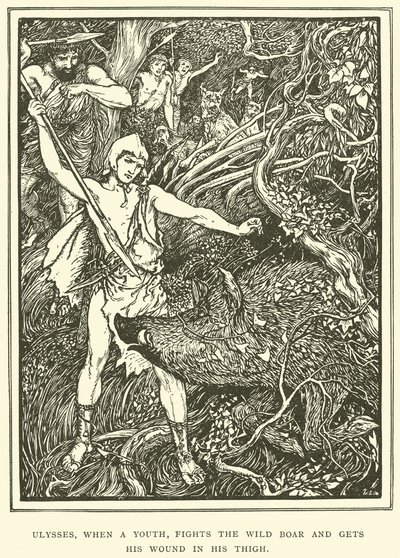 Ulisse, da giovane, combatte il cinghiale selvatico e si ferisce alla coscia da Henry Justice Ford