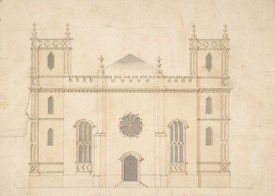 Facciata di una chiesa neogotica, 1745-76 da Henry Keene.