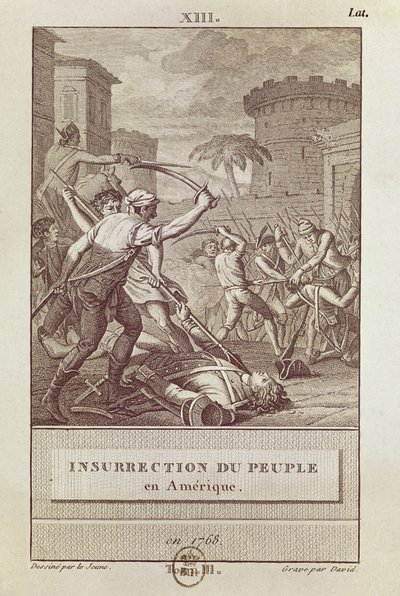 Insurrezione del popolo americano nel 1768, inciso da David da Henry Le Jeune