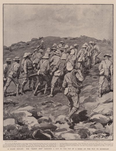 Una grande impresa, gli uomini abili che trasportano un cannone in cima a Kopje sulla strada per Kimberley da Henry Marriott Paget