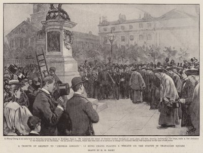 Un tributo di rispetto a Gordon cinese, Li Hung Chang depone una corona sulla statua in Trafalgar Square da Henry Marriott Paget