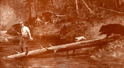 Orso si avvicina ai pescatori nel bosco da Henry Marriott Paget
