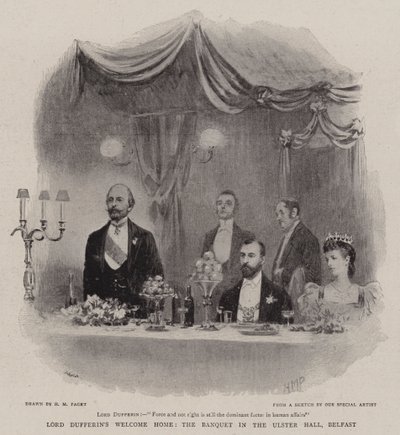Il benvenuto a casa di Lord Dufferin, il banchetto nella Ulster Hall, Belfast da Henry Marriott Paget