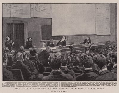 La signora Ayrton che tiene una conferenza alla Società degli Ingegneri Elettrici da Henry Marriott Paget
