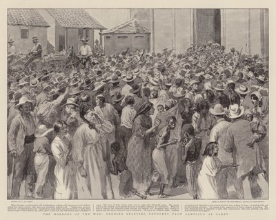 Gli orrori della guerra, alimentazione dei rifugiati affamati da Santiago a Caney da Henry Marriott Paget