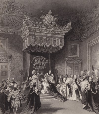 La regina Vittoria sul trono, Palazzo di St James, Londra da Henry Melville