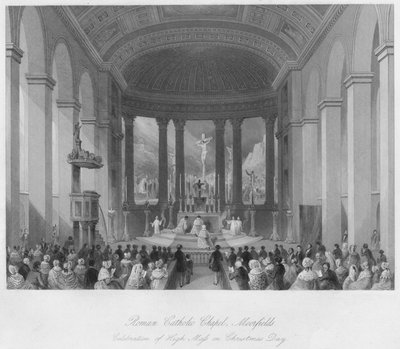 Cappella cattolica romana, Moorfields. Celebrazione della Messa di Natale, c. 1841 da Henry Melville