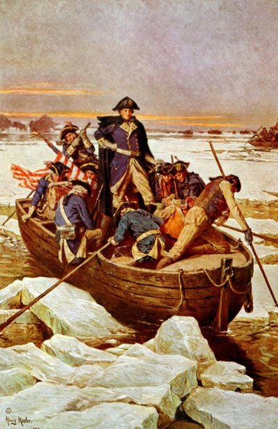 George Washington attraversa il fiume Delaware, 25 dicembre 1776. Un incidente nella Guerra Rivoluzionaria 1775-1783 (Guerra d