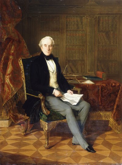 Ritratto di Henry Pelham-Clinton, K.G., 4° duca di Newcastle, con un documento, nel suo studio, 1850 da Henry Nelson ONeil