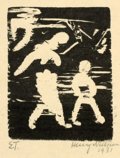 Donna e bambino che camminano da Henry Nielsen