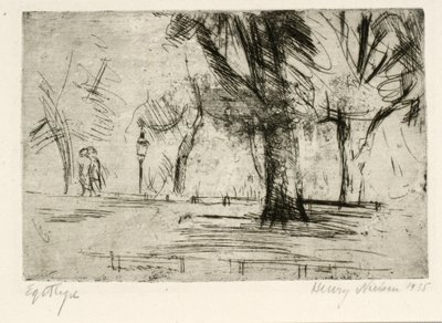 Parco con due persone che passeggiano e una lanterna da Henry Nielsen