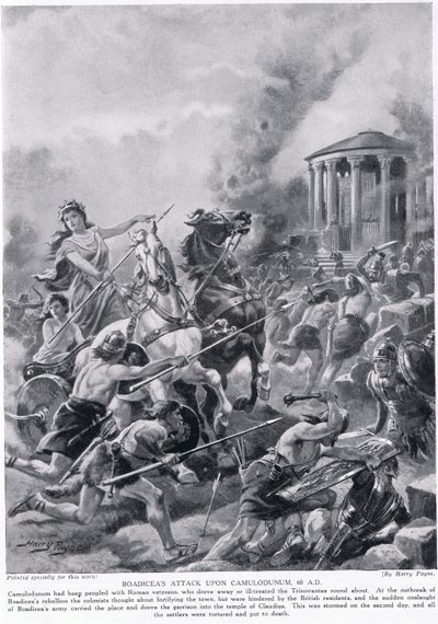 Attacco di Boadicea a Camulodunum, illustrazione da 