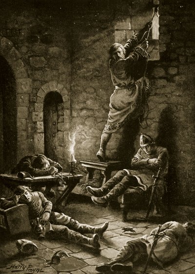 La fuga di Ralph Flambard dalla Torre, illustrazione da 