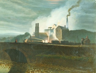 Paesaggio al chiaro di luna, forse delle ferriere di Nantyglo, Monmouthshire da Henry Penry Williams