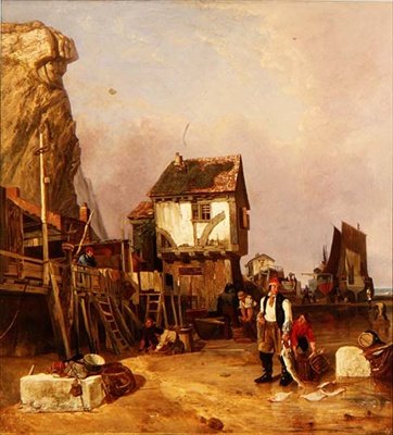 Pescatori con il loro pescato presso un molo da Henry Perlee Parker