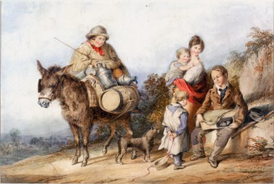 Ragazzo del latte con gruppo familiare (acquerello e gouache) da Henry Perlee Parker