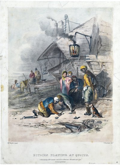 Minatori che giocano a quoits, c.1837 (litografia a mano su carta) da Henry Perlee Parker