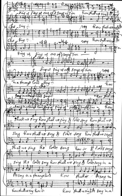 Manoscritto autografo della partitura per il Salmo 137 Come possiamo cantare il canto del Signore in una terra straniera, prima del 1683 da Henry Purcell