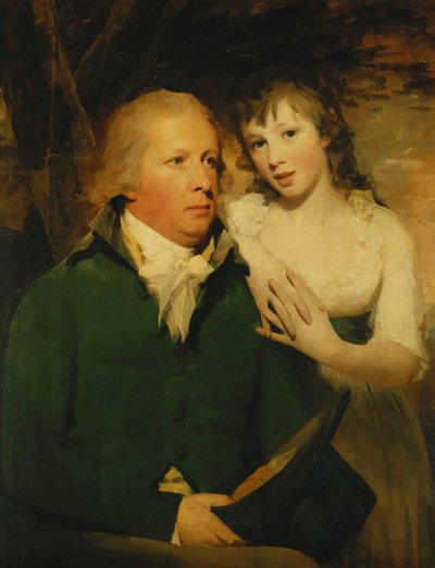 Ritratto di Sir Alexander Don, seduto a mezza lunghezza, in un cappotto verde con la figlia Elizabeth appoggiata sulla sua spalla da Henry Raeburn