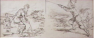 Il golfista disturbato da una raffica di vento, illustrazione da 