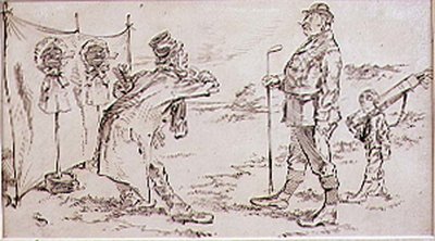 Il golfista disturbato dal venditore, illustrazione per la rivista Graphic, pub. c.1870 da Henry Sandercock