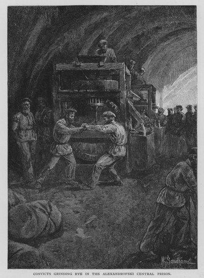 Detenuti che macinano segale nella prigione centrale di Alexandrofski da Henry Sandham