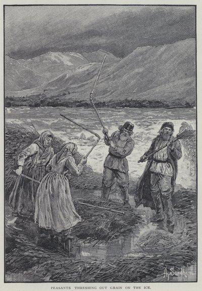 Contadini che trebbiavano il grano sul ghiaccio da Henry Sandham