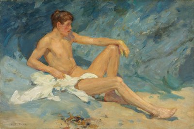 Un Nudo Maschile Disteso su Rocce da Henry Scott Tuke