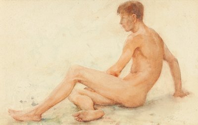 Studio di un nudo maschile, seduto, girato verso destra da Henry Scott Tuke
