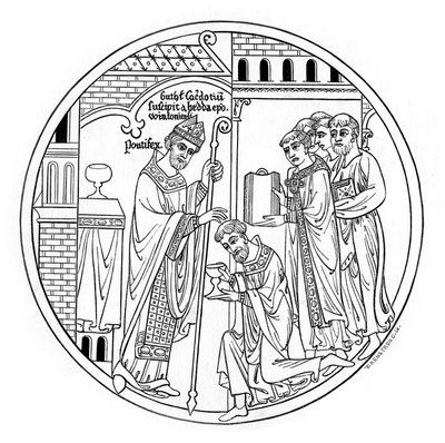 Hedda di Winchester consacra San Guthlac, fine XII secolo, 1843 da Henry Shaw
