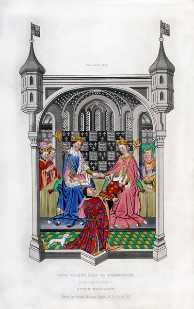 Il Conte di Shrewsbury presenta il suo libro alla Regina Margherita, c1445, 1843 da Henry Shaw